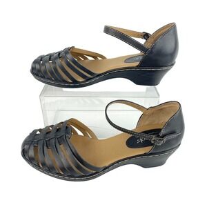 Softspots Leather Sandals Women's 9.5 W Black Flats Loafers Comfort Shoes LKNU